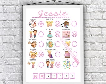 Girls Reward Chart, Printable, download, Childrens, behaviour chart, Toddler, with pictures, routine chart, print at home, Autism, SEN,