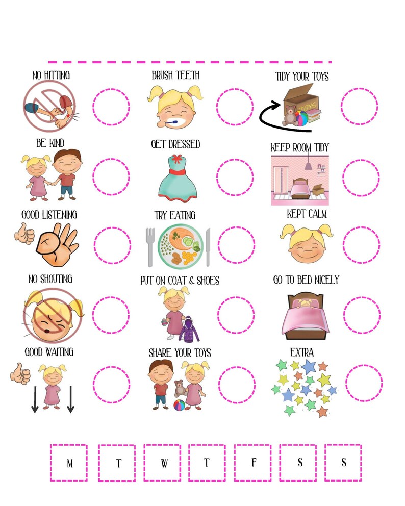 Girls Reward Chart Printable download Childrens behaviour | Etsy