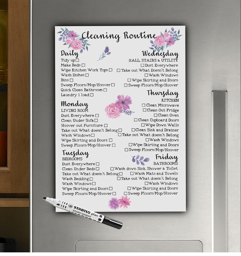 Cleaning Checklist Dry Erase Planner Daily Chores Spring Etsy UK