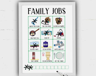 Chore Chart, Kids chore cards, Command Wall, kids jobs, Kids planner, reward chart, family chores, With Pictures, Communication, printable