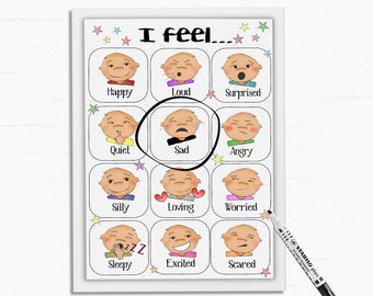 Kids Emotions Printable, How I feel, Kids Feelings, Pictures, Boys, Girls, Kids Faces with Emotions, Autism, ASD, Non Verbal, clipart