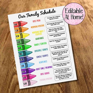 Gezinsrooster, dagschema, ochtend- en avondroutine, doe-het-zelf, bewerkbaar afdrukbaar, thuisonderwijs, visueel schema, kinderplanner