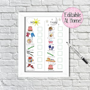 Kinder, Morgens und Abends, bearbeitbares Routinediagramm, DIY, Kleinkinder, visueller Stundenplan, tägliche Checkliste, Kinderplaner, Autismus, Montessori