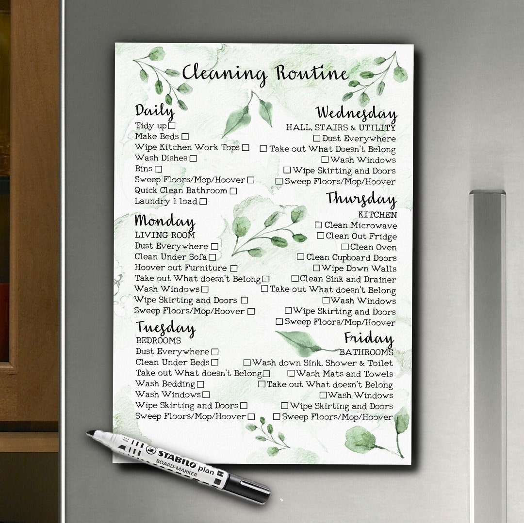 Cleaning Checklist Dry Erase Planner Daily Chores Spring Etsy