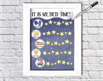 Girls Bed time routine, Reward Chart, Sticker Chart, Sleep chart, Toddler chart, Star Chart, Digital file, Printable, girls bed chart