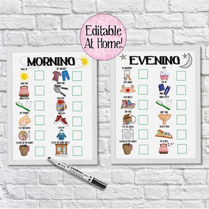 Morning and Evening Routine Chart, Editable Reward Chart, toddler chart, visual schedule, kids checklist, kids planner, Autism, Montessori