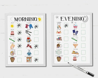Kids Morning Routine, Evening Routine, Bed time routine, Daily Planner, printable, Autism, kids checklist, Toddlers, occupational therapy