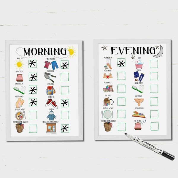 Kids Morning Routine, Evening Routine, Bed time routine, Daily Planner, printable, Autism, kids checklist, Toddlers, occupational therapy