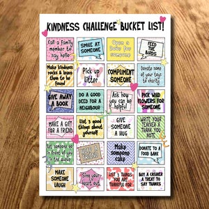 Kids Kindness Challenge, Kids mindfulness, Children's Emotional Literacy, Gratitude, Mental Health, printable, Random Act of Kindness