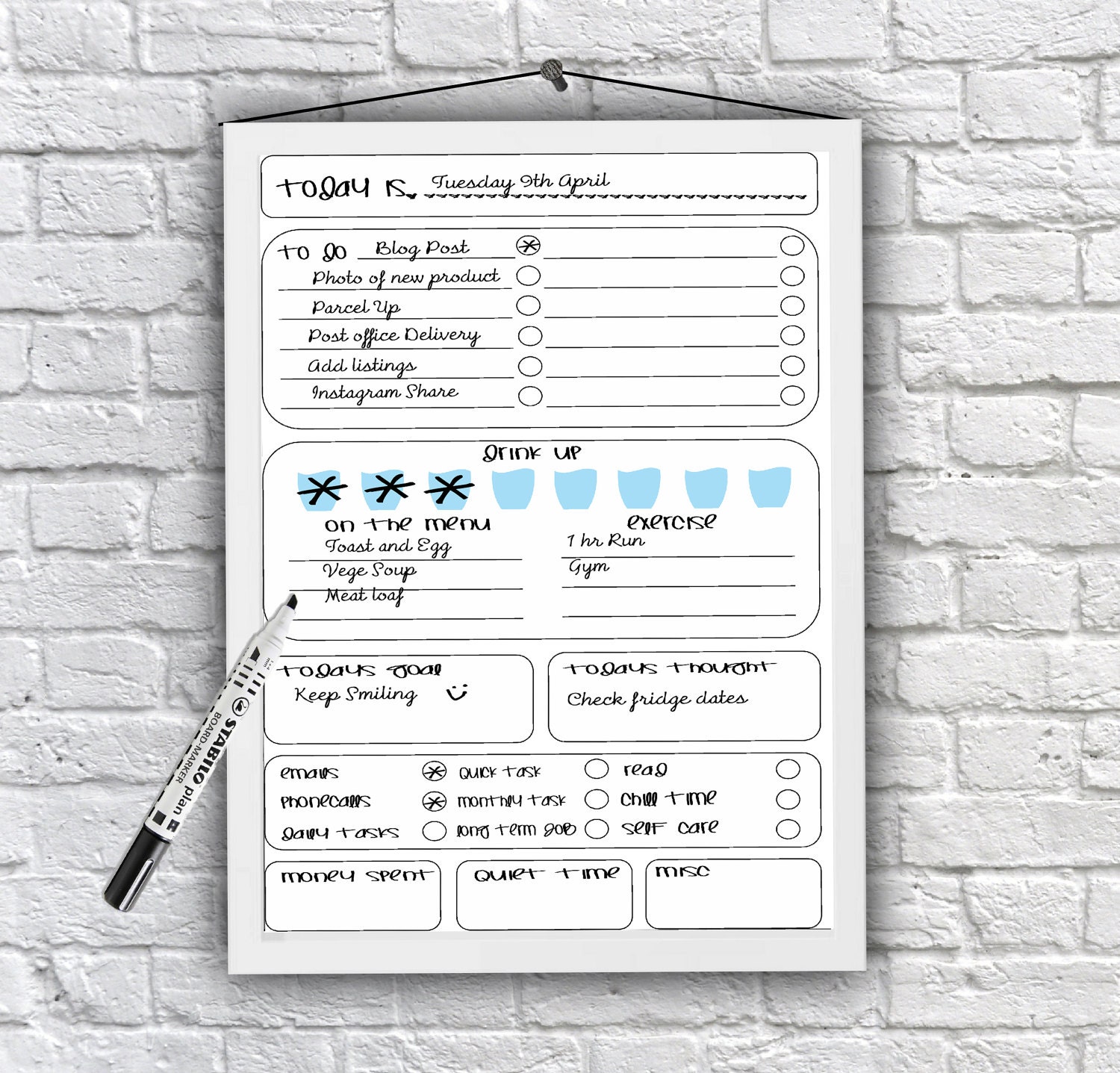 A4 Download Daily Planner Whiteboard to Do Life Goals Etsy
