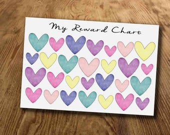 Reward Chart, with hearts, Star Chart, Instant Download, printable, sticker chart, kids behaviour chart, Kids Reward Chart