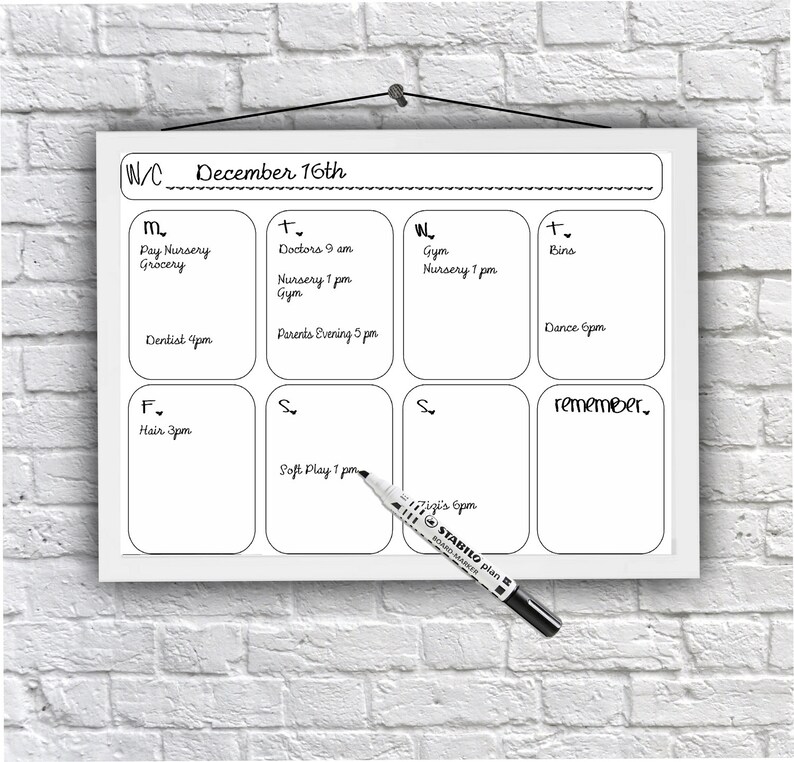 A4 weekly planner, printable, family command centre, pen board, print at home, planner, 11.7 x 8.2 inches family organisation, organise image 1