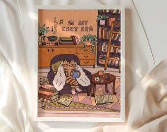 In My Cozy Era Cat Illustration, Fall Decor Physical Print 8x10 11x14 12x16