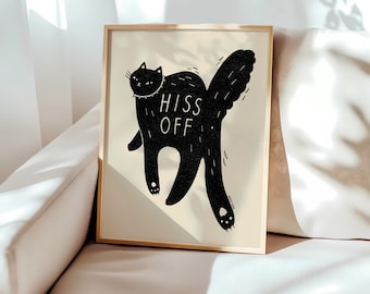 Hiss Off Black Cat Wall Art Print 8x10 11x14 12x16 16x20