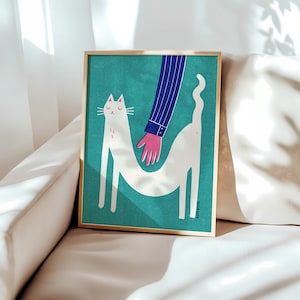 Avoidant White Cat Colorful Wall Art Cat Print