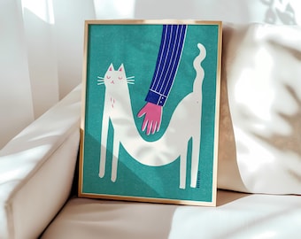 Avoidant White Cat Colorful Wall Art Cat Print