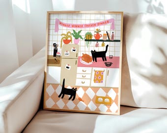 Winner Winner Chicken Dinner Black Cat Kitchen Wall Art 8x10 11x14 12x16 16x20