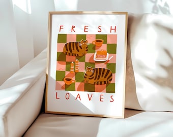 Fresh Loaves Tabby Cat Kitchen Wall Art Physical Print 8x10 11x14 12x16 16x20