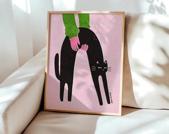 Sleepy Black Cat Being Picked Up Wall Art Print