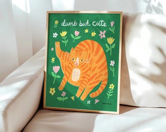 Funny Cat Blep Art Print: Floral Springtime Wall Decor
