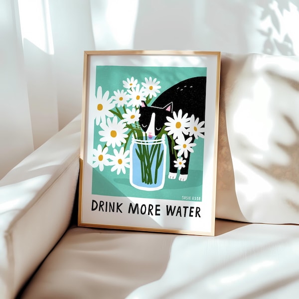 Drink More Water Cat Poster Art Print