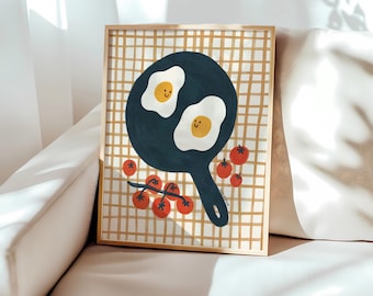 Fried Eggs With Love, Breakfast Wall Art Print Kitchen Decor, Unframed