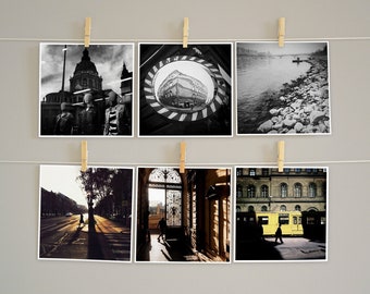 6 Postcards Set, City Art Postcards, Budapest Print, Square Postcards, Hungarian Gifts, Europe Postcards, Black and White Postcards
