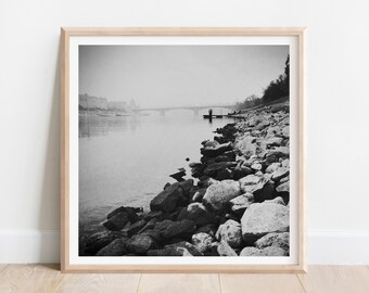 Black And White Fine Art Photography, Budapest Wall Decor, Danube River Poster, Travel Cityscape Poster Print, Hungarian Artwork
