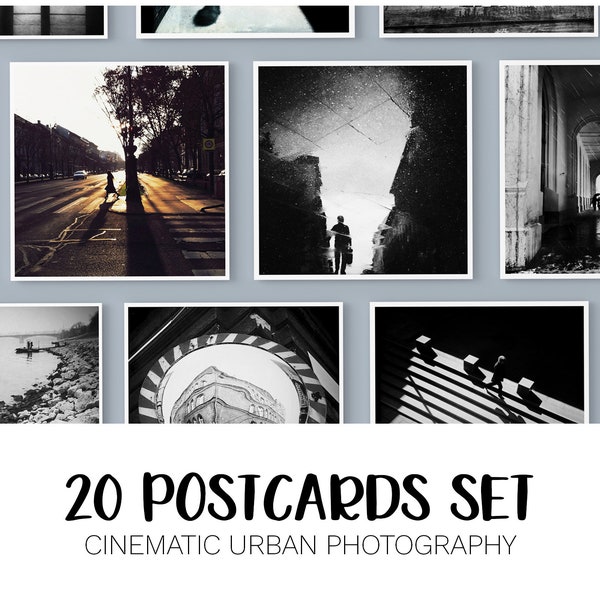 Ensemble de 20 cartes postales, cartes postales en noir et blanc, paquet de cartes postales carrées, photographie de rue, cadeaux hongrois, art mural de Budapest