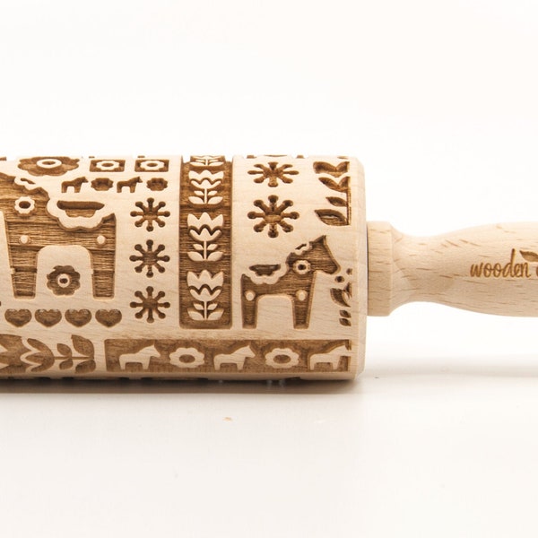 No. R261 Dala horse MIX - Embossing Rolling pin, engraved rolling pin (no. 261etniczn)