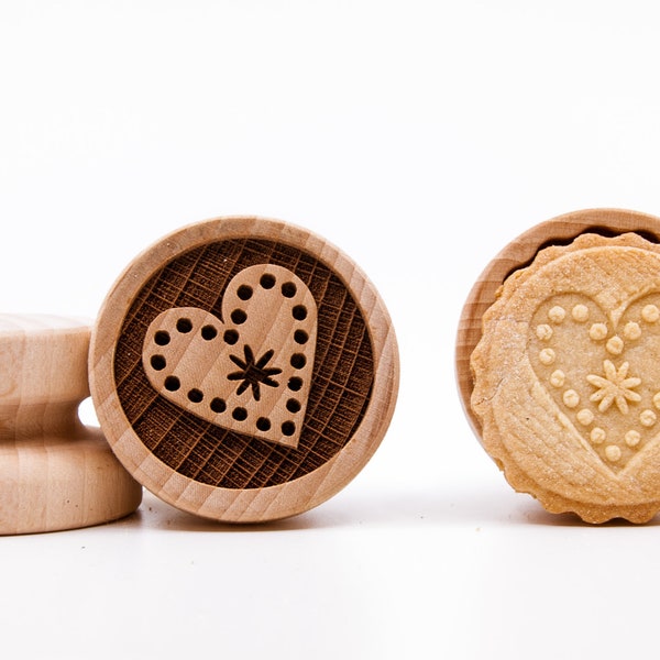 No. 067 Wooden stamp deeply engraved Heart, Christmas, Christmas gift, Wooden Toys, Stamp, Baking Gift, Christmas tree