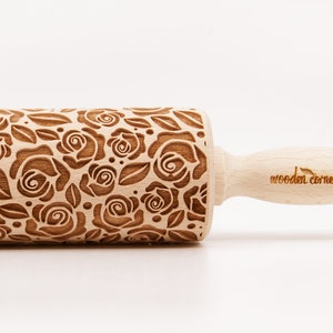 No. R015 Roses flower pattern Wooden rolling pin Roller Engraved Mother Wife  Sister Daghter Girlfrien gift Housewarming gift