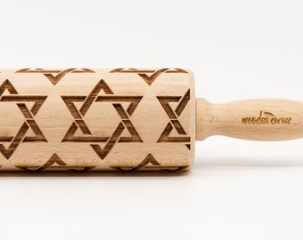 No. R304 DAVID STAR pattern, Rolling Pin, Engraved Rolling, Rolling Pin, Embossed rolling pin, Wooden Rolling pin