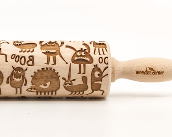 No. R330 FUNNY MONSTERS  - Embossing Rolling pin, engraved rolling pin (no. 330)