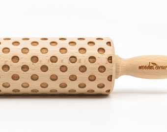 No. R058 DOTS - Rolling Pin, Embossed rolling pin, Wooden roller engraved, Embossing Cookies, Wooden Toys, Stamp, Baking Gift