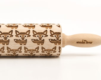 No. R128 LOVELY FOX pattern - Embossing Rolling pin, engraved rolling pin