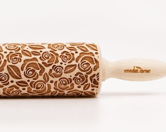 No. R015 Roses flower pattern Wooden rolling pin Roller Engraved Mother Wife  Sister Daghter Girlfrien gift Housewarming gift