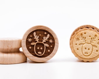 No. 066 Wooden stamp deeply engraved Reindeers, Merry Christmas, Christmas gift, Wooden Toys, Stamp, Baking Gift, Christmas tree