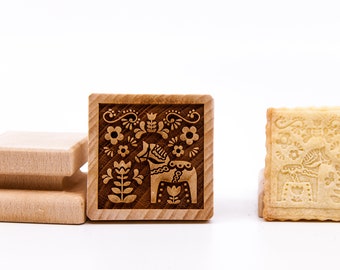 No. S020 Wooden stamp deeply engraved, Wooden Toys, Stamp, Baking Gift, Christmas, Swedish horses