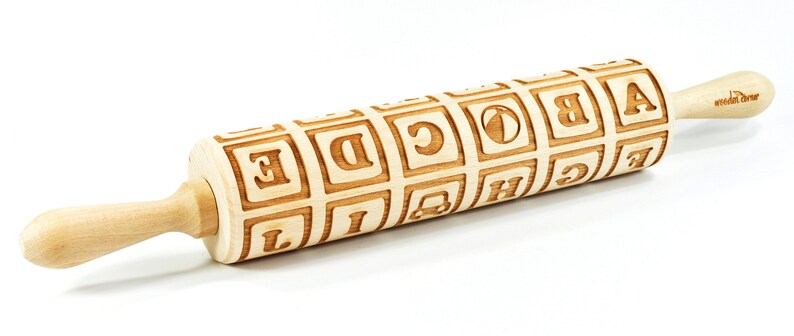 No. R190 Alphabet Blocks letters BIG size Rolling Pin, Engraved Rolling, Rolling Pin, Embossed rolling pin, Wooden Rolling pin image 4