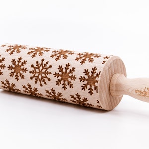 No. R307 SNOWFLAKES 4, Rolling Pin, Engraved Rolling, Rolling Pin, Embossed rolling pin, Wooden Rolling pin image 3