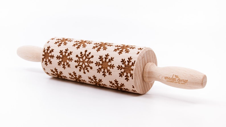 No. R307 SNOWFLAKES 4, Rolling Pin, Engraved Rolling, Rolling Pin, Embossed rolling pin, Wooden Rolling pin image 3