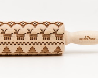 No. R037 PIXEL CHRISTMAS attern, Rolling Pin, Engraved Rolling, Rolling Pin, Embossed rolling pin, Wooden Rolling pin