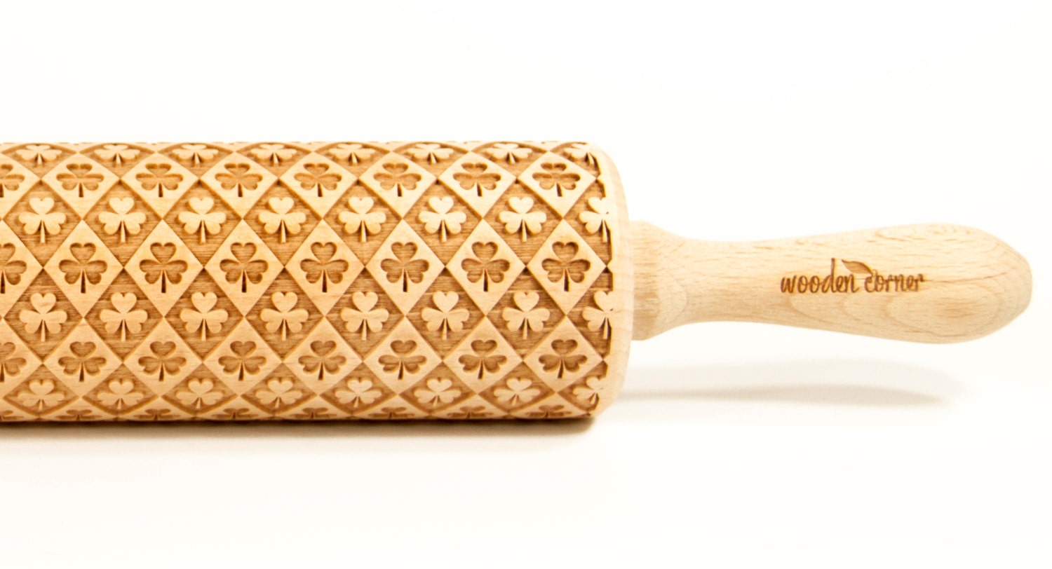 Shamrock Embossing rolling pin, Engraved Rolling Pin, Embossed Rolling