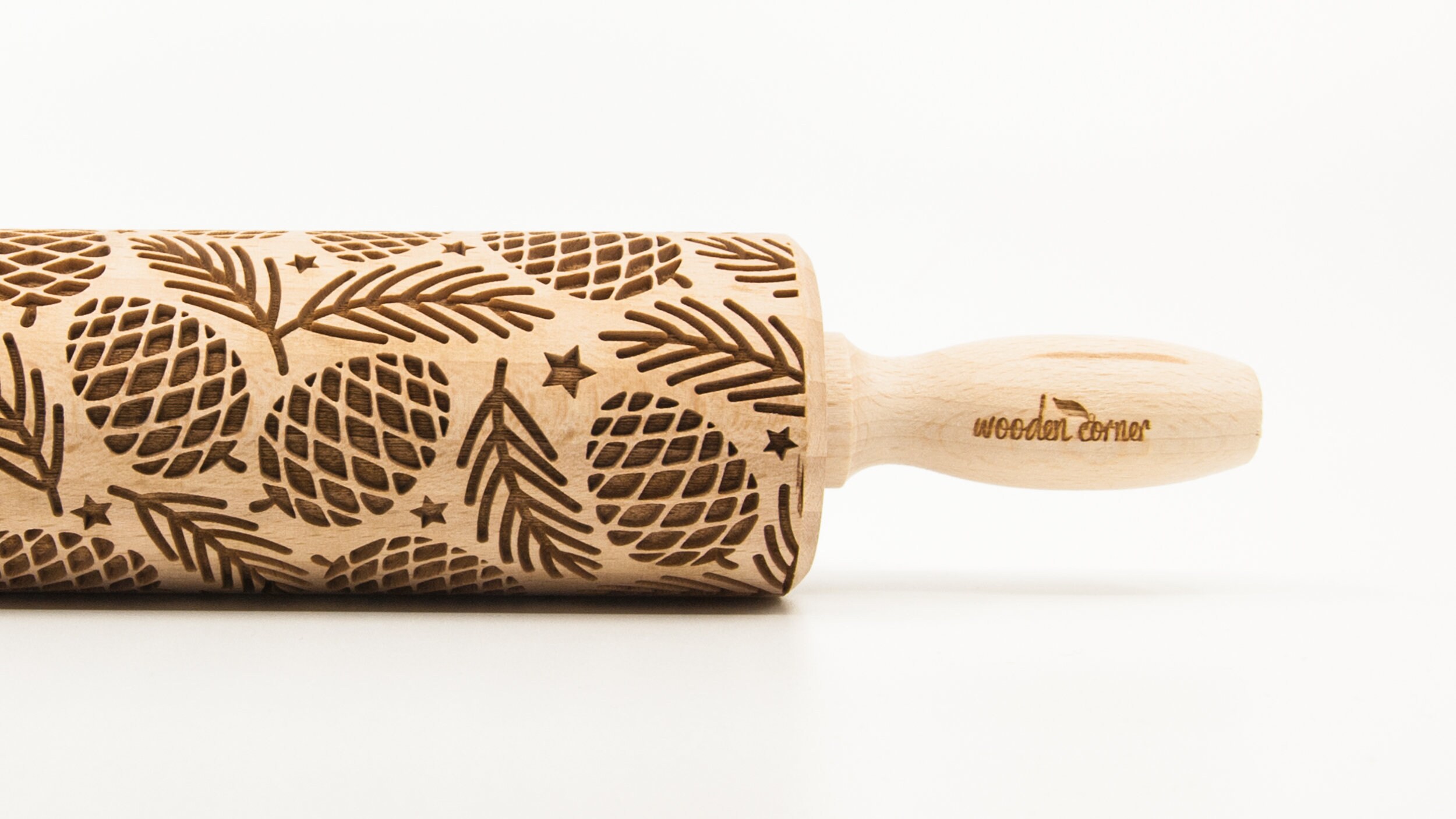 No. R351 CHRISTMAS CONES pattern, Rolling Pin, Engraved Rolling