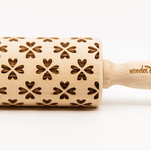 No. R152 FLOWER HEARTS Rolling Pin, Engraved Rolling Pin, Rolling Pin, Embossed Cookies, Wooden rolling pin, nudelholz image 1