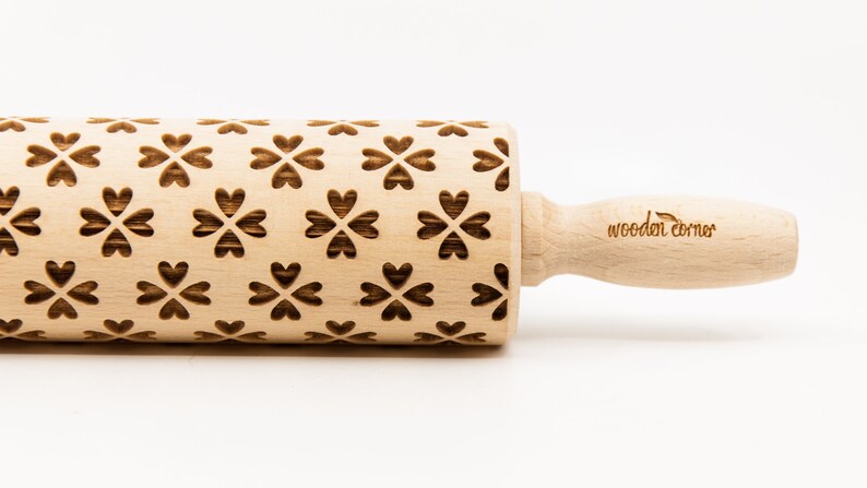 No. R152 FLOWER HEARTS Rolling Pin, Engraved Rolling Pin, Rolling Pin, Embossed Cookies, Wooden rolling pin, nudelholz image 1