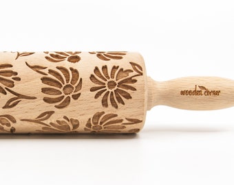 No. R318 DAISIES  - Rolling Pin, Embossed rolling pin, Wooden roller engraved, Embossing Cookies, Wooden Toys,Stamp