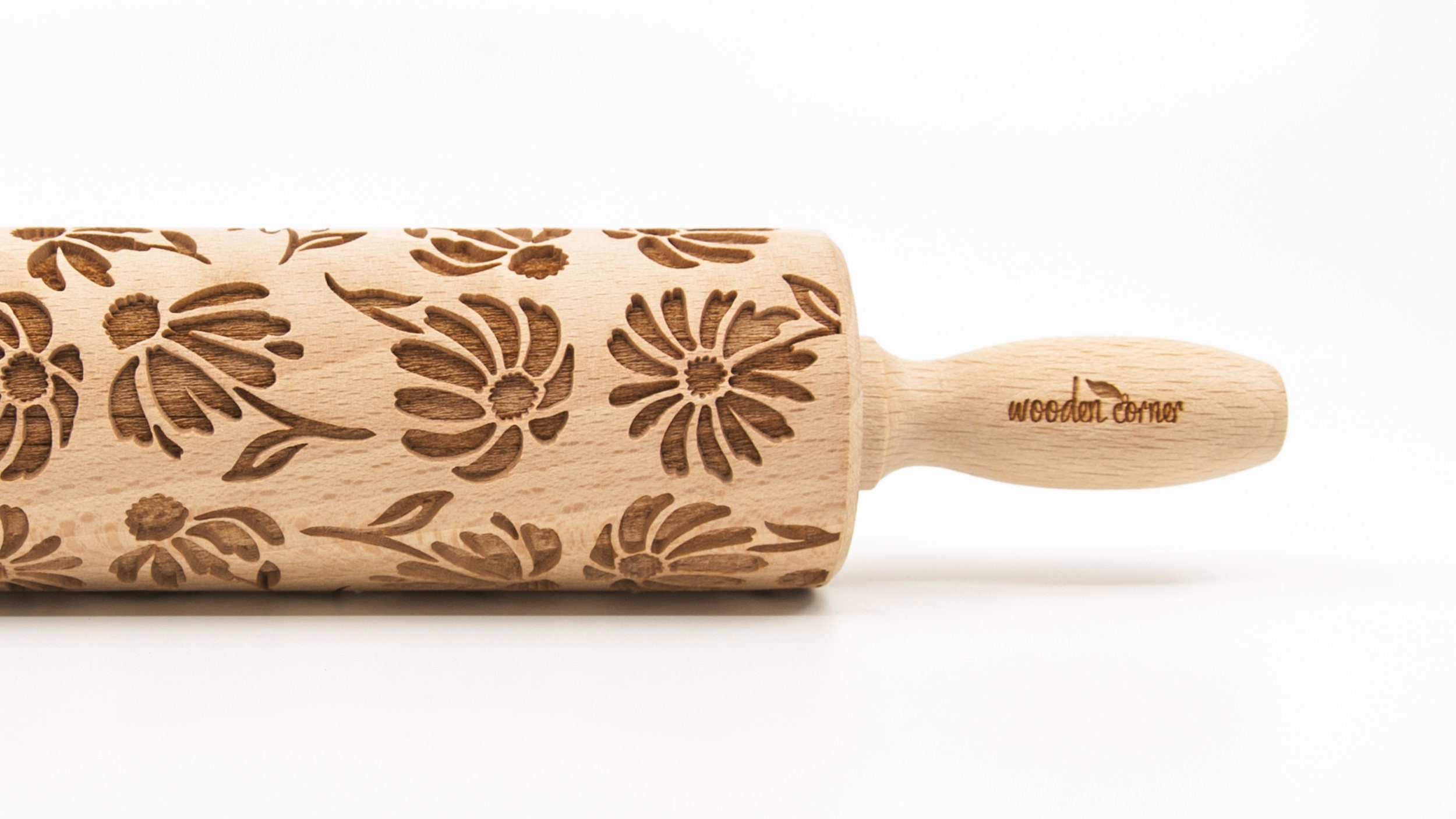 Rolling Pin for Clay and Dough Floral Pattern 