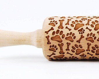 Dogs Engraved Rolling Pin, Embossing Rolling Pin